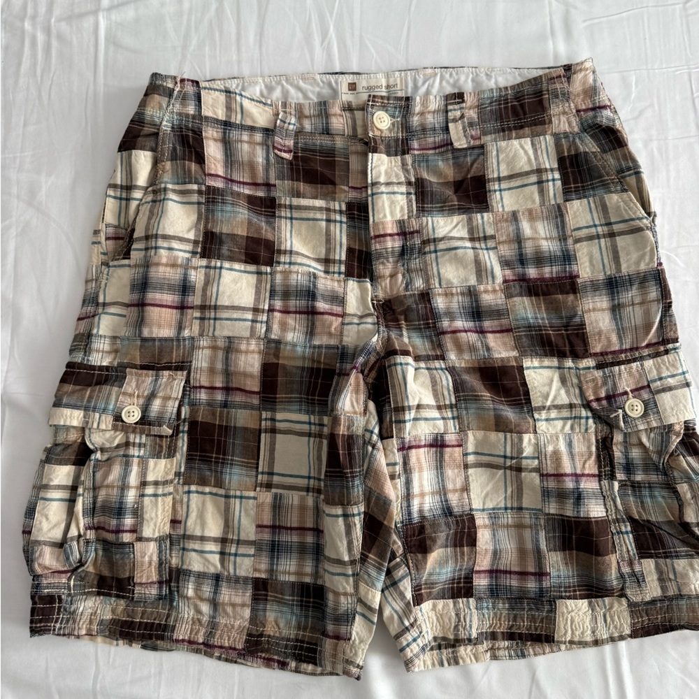 GAP Plaid Brown & Cream Cargo Shorts Size 36